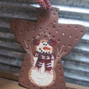 Primitive Snowman Hand Painted Snowman Ornament Star Shaped Ornaments Rustic
